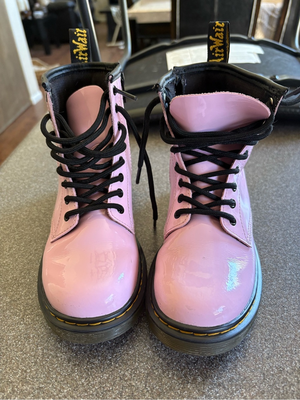 Dr. Martens Girls  Pink Patent Lace-Up Boots with Black Laces